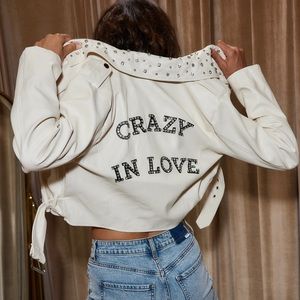 12th Tribe Crazy In Love Ivory Faux Leather Jacket